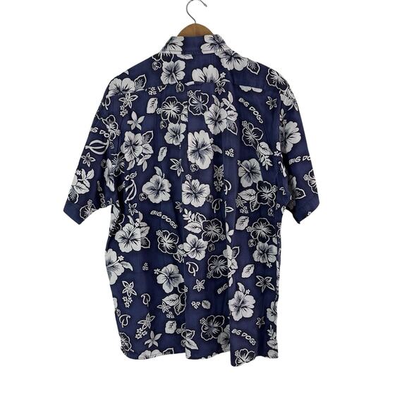 Vintage Big Dogs Hawaiian Shirt Large Blue Floral Short Sleeve Button Up Pocket - Picture 3 of 7